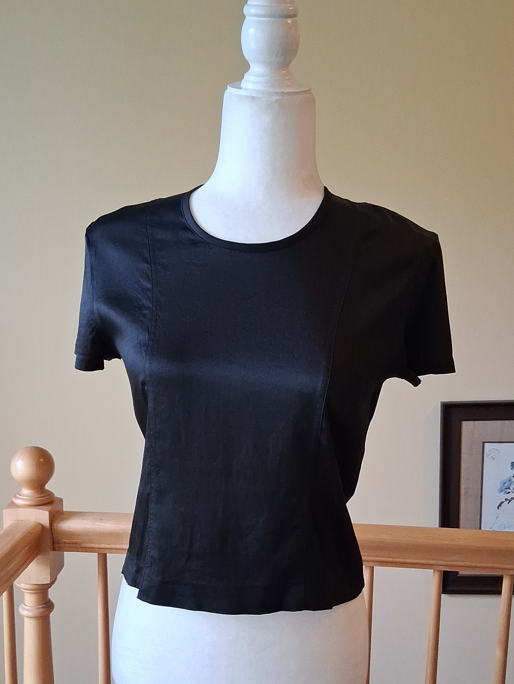 CHANEL Noir Black Short-Sleeve Silk-Blend Vintage 1990s Crewneck Top